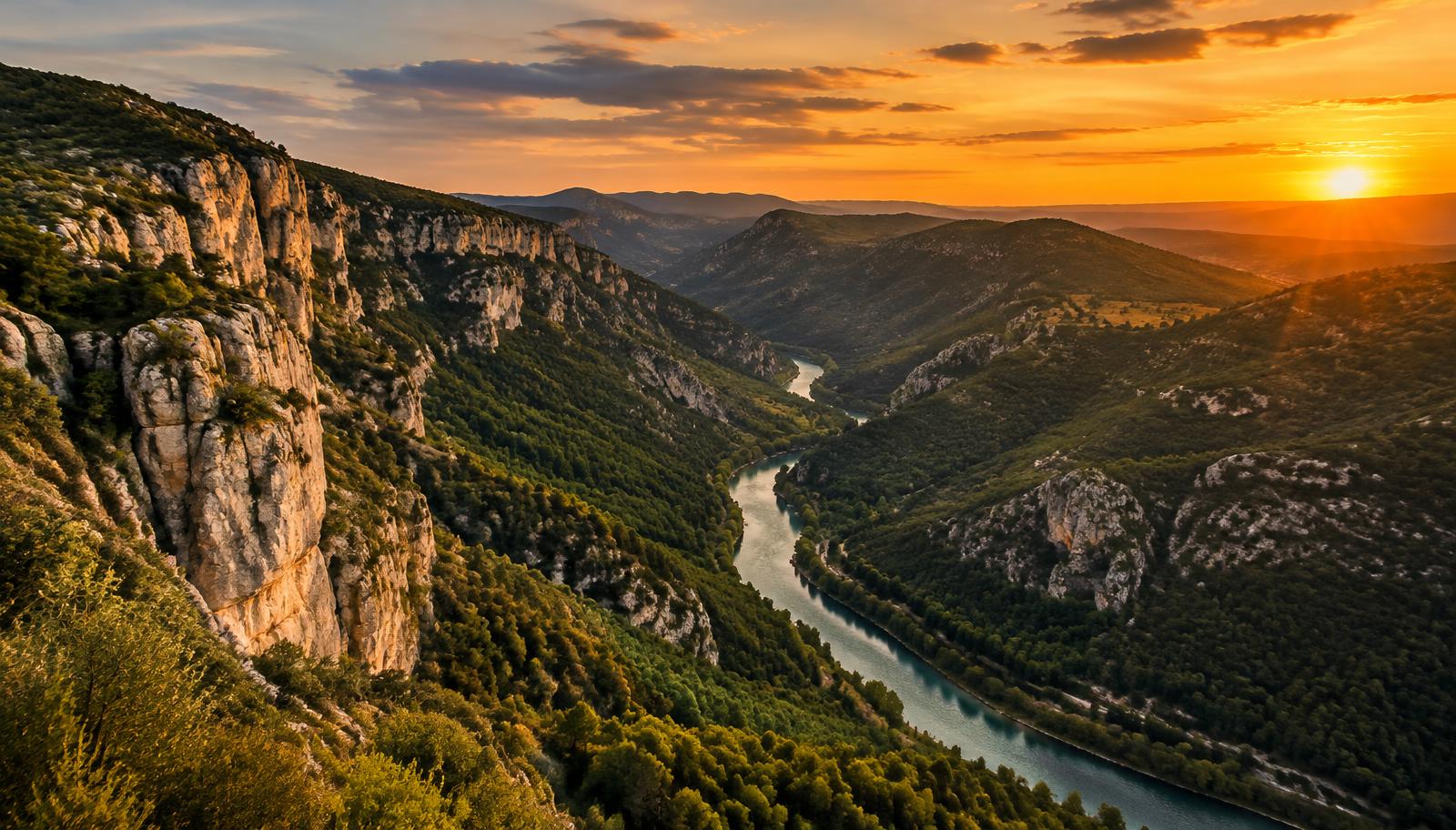 Un canyon ensoleillé et sa rivière